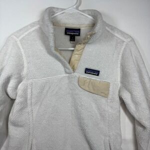 Patagonia Re-Tool Snap-T Fleece Pullover White Tan Polartec 25443 Women Small